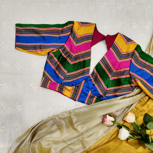 Buy Multicolored Gaji Stripes Blouse With Empire line Pattern | Godhuli