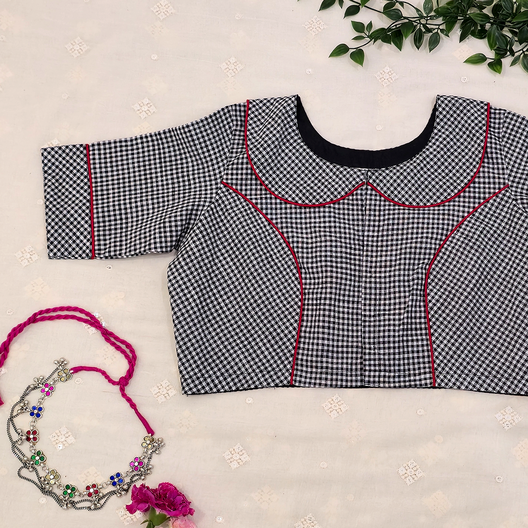 Buy Monochrome Gingham Peter Pan Collar Blouse | Godhuli