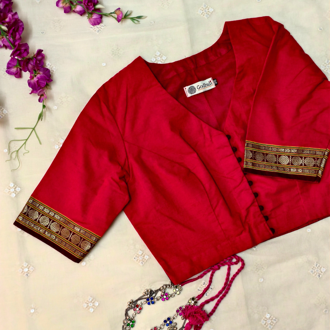 Buy Red Narayanpet Border Blouse | Godhuli