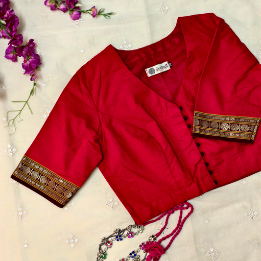 Buy Red Narayanpet Border Blouse | Godhuli