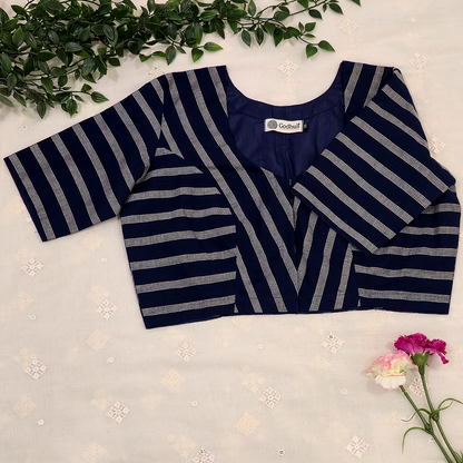 Buy Navy Stripes Blouse | Godhuli