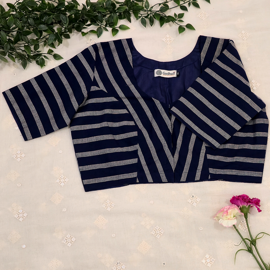 Buy Navy Stripes Blouse | Godhuli
