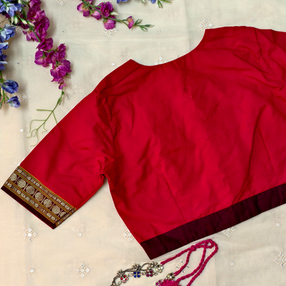 Buy Red Narayanpet Border Blouse | Godhuli