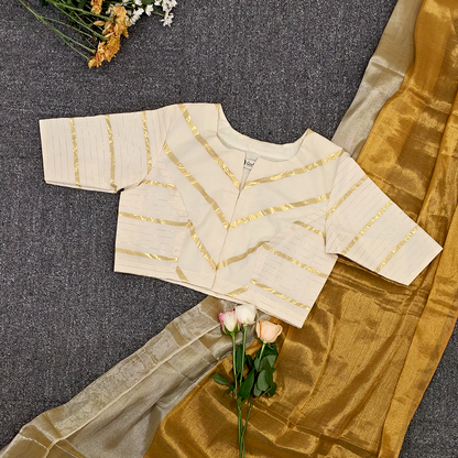 Buy Ivory Golden Stripes Blouse | Godhuli