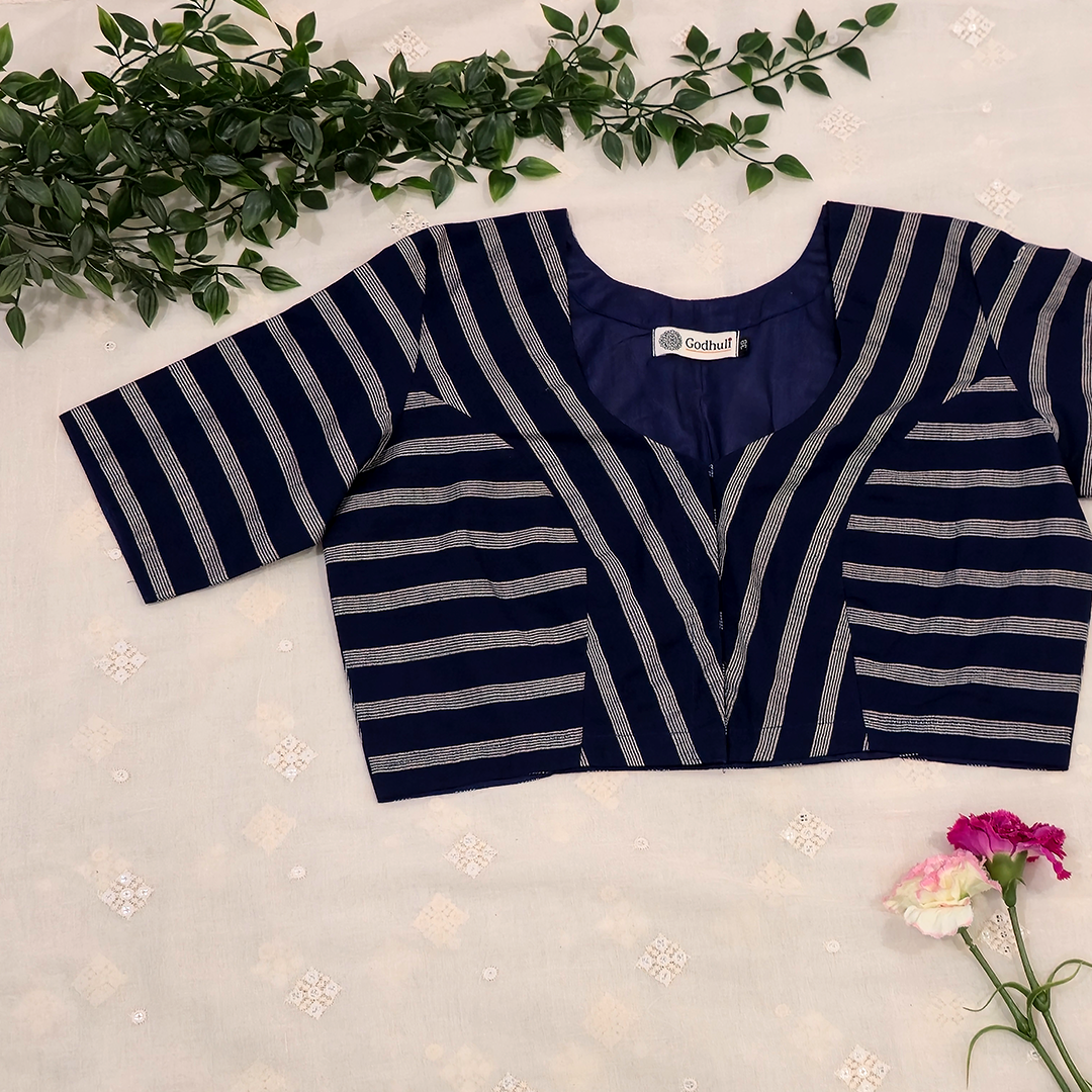Buy Navy Stripes Blouse | Godhuli