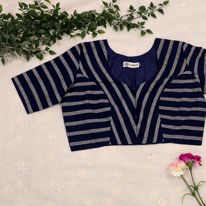Buy Navy Stripes Blouse | Godhuli