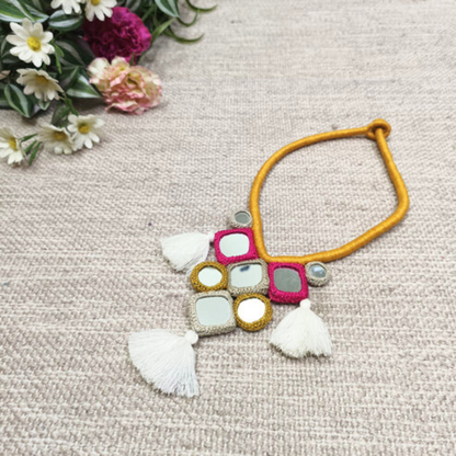 Buy Handcrafted Mirrorwork Yellow Dori Neckpiece | Godhuli