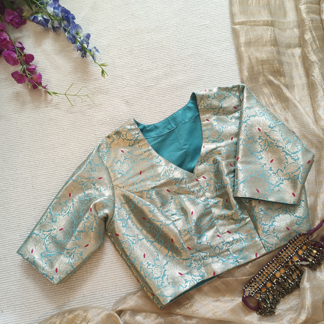 Buy Light Blue Banarasi Brocade Blouse | Godhuli