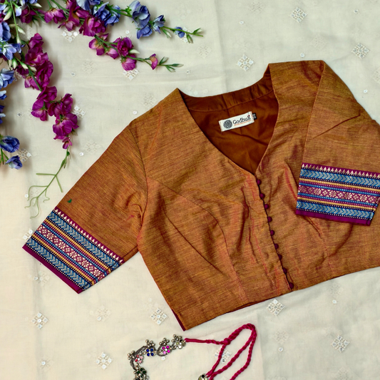 Buy Rust orange Narayanpet Border Blouse | Godhuli