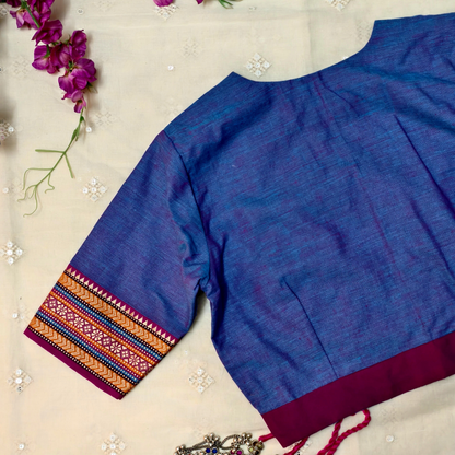 Buy Purplish blue Narayanpet Border Blouse | Godhuli