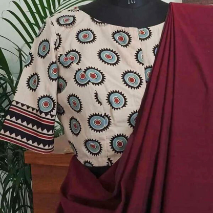 Cream Ajrakh Blouse with Chakra Print