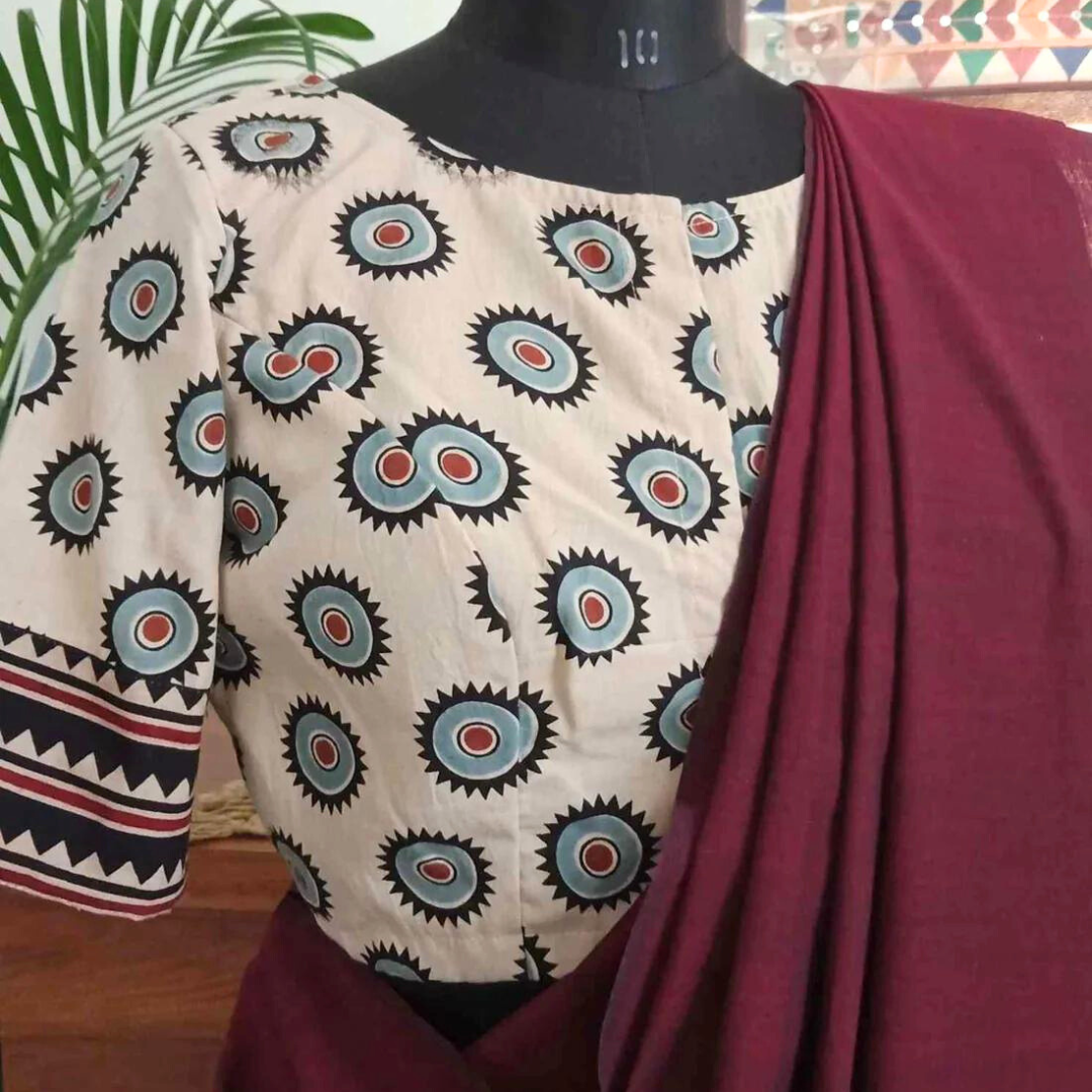 Cream Ajrakh Blouse with Chakra Print