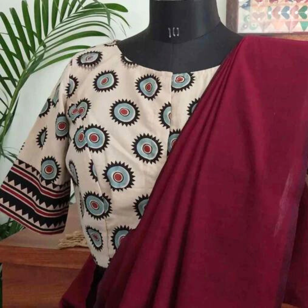 Cream Ajrakh Blouse with Chakra Print