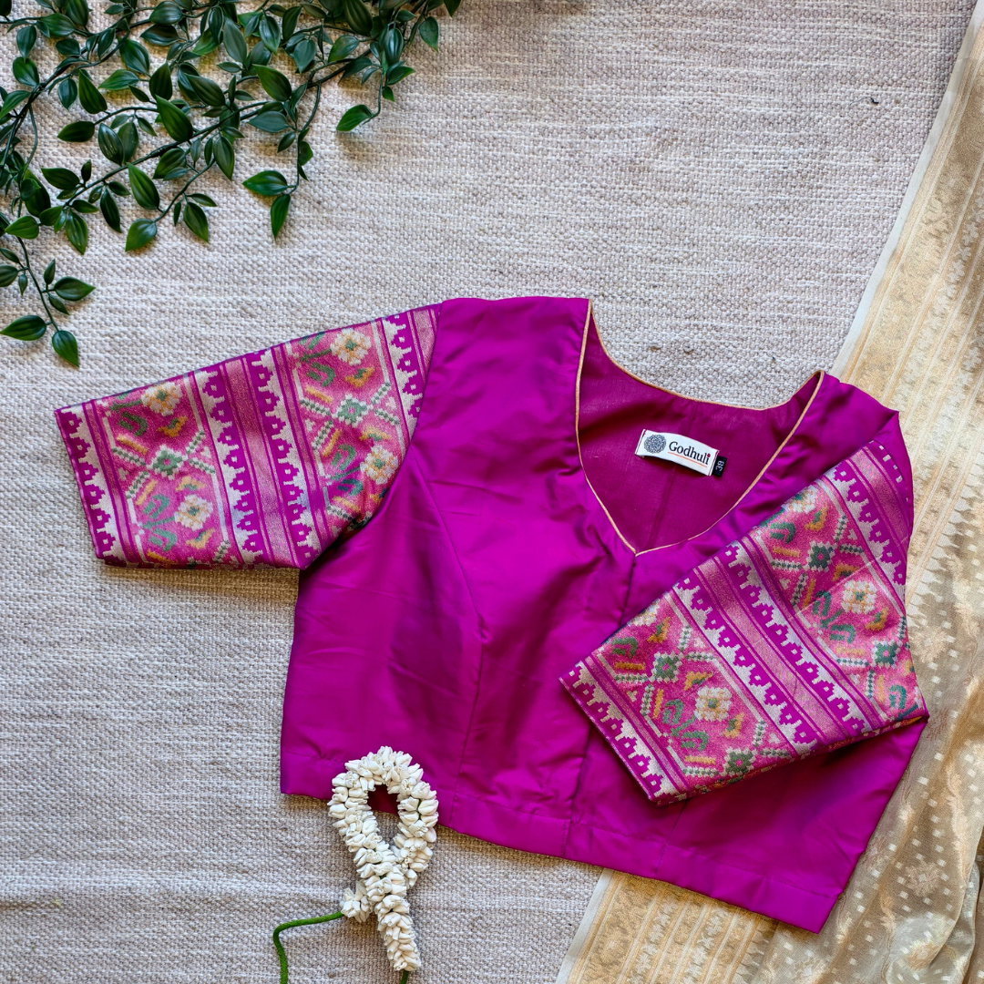 Magenta Patola Sleeves Readymade Blouse | Godhuli