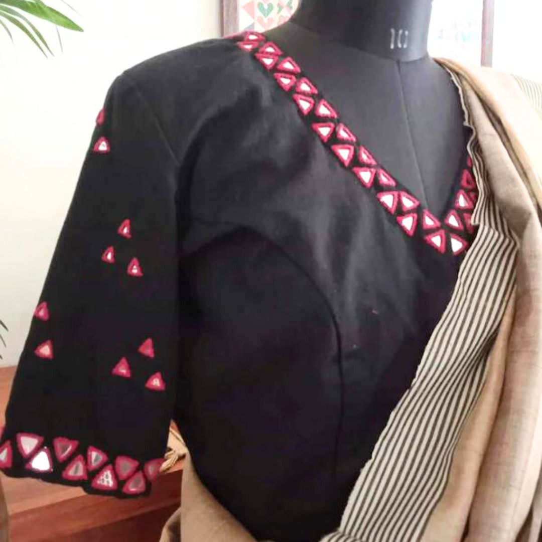 Black Blouse with Red Mirrorwork