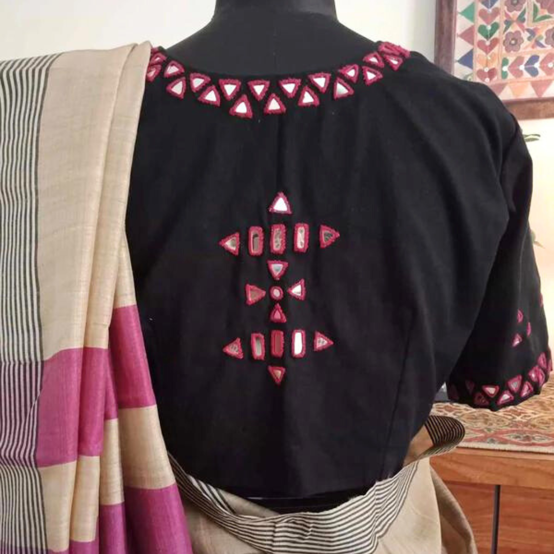 Black Blouse with Red Mirrorwork