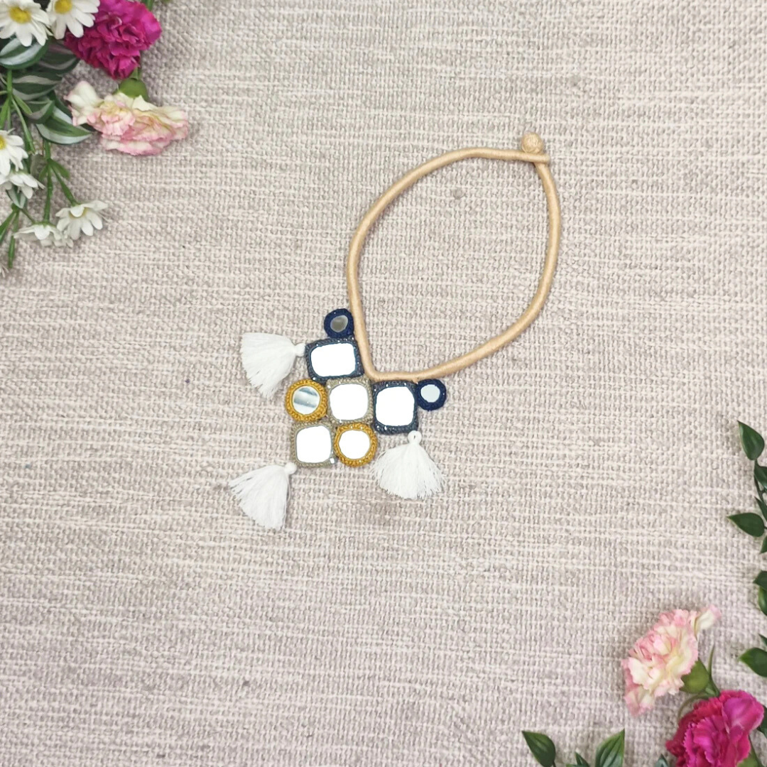 Buy Handcrafted Mirrorwork Beige Dori Neckpiece | Godhuli