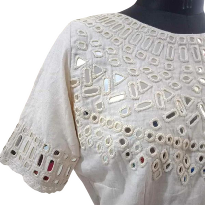 Ivory Blouse with Hand Embroidered Mirror Work