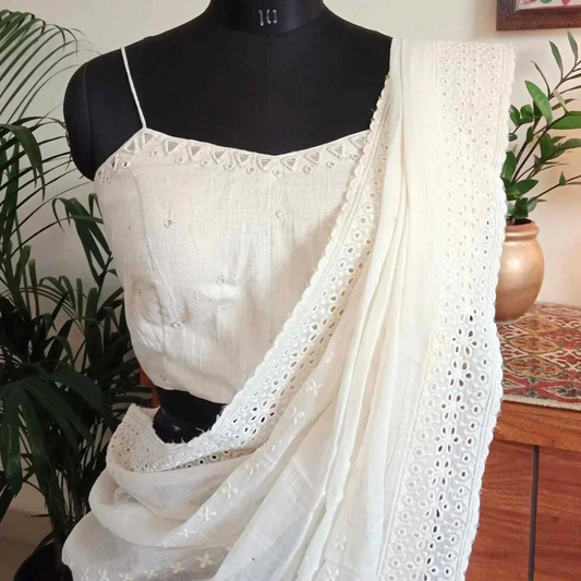 Ivory Backless Spaghetti Mirrorwork Blouse