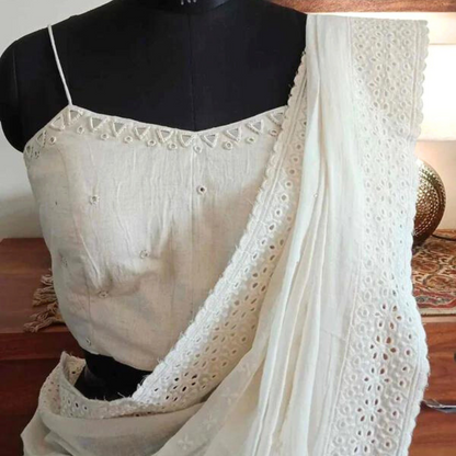 Ivory Backless Spaghetti Mirrorwork Blouse