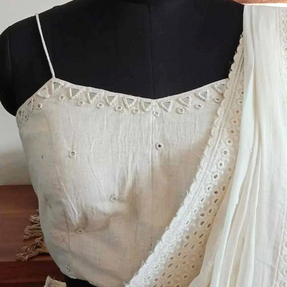 Ivory Backless Spaghetti Mirrorwork Blouse