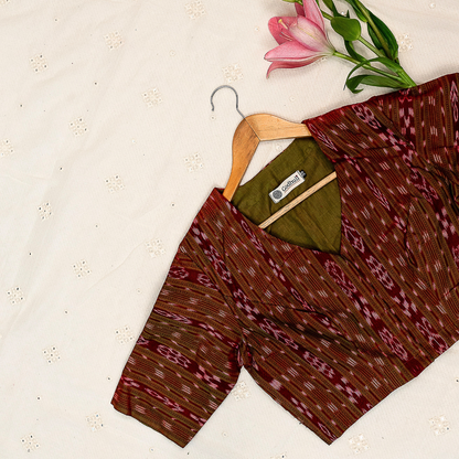 Maroon Green Mercerised Ikat Blouse