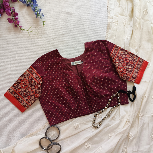 Buy Maroon Orange Dotted Gamathi Blouse | Godhuli