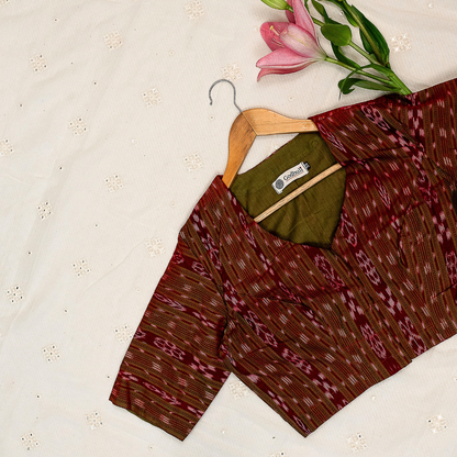 Maroon Green Mercerised Ikat Blouse