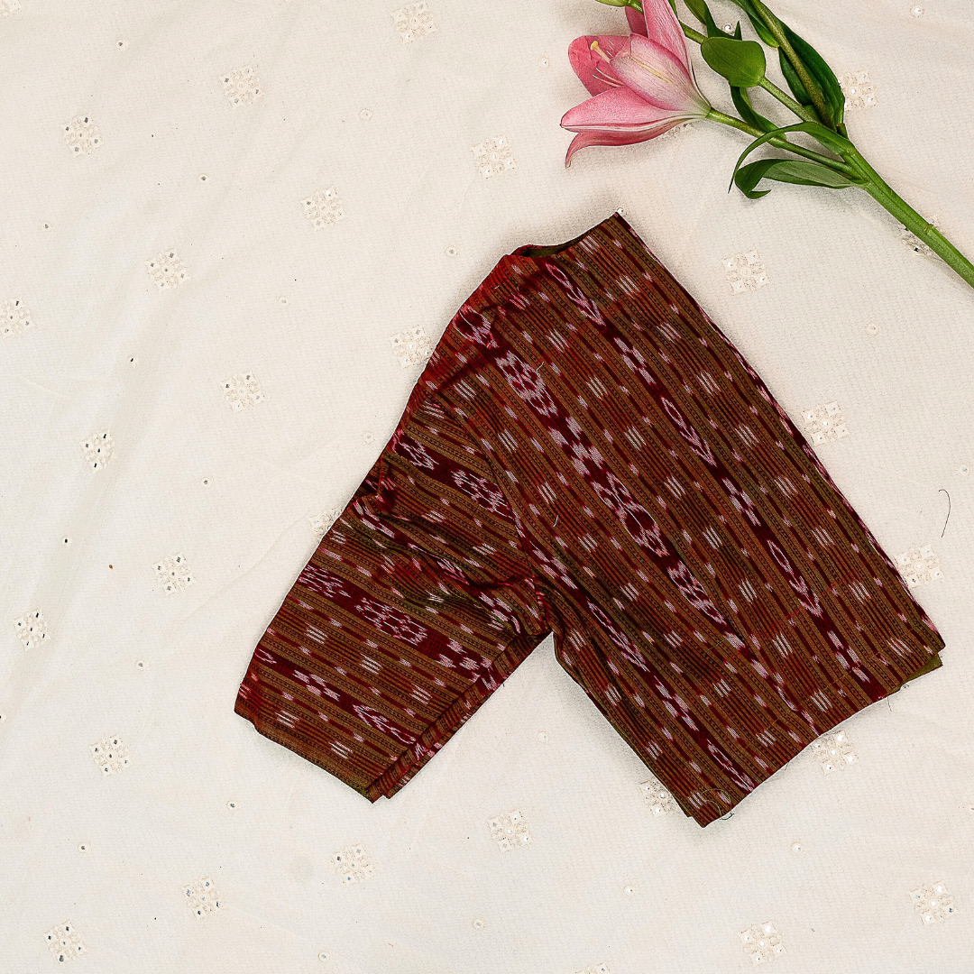 Maroon Green Mercerised Ikat Blouse