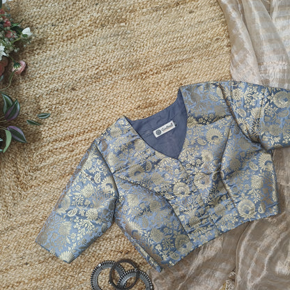 Ash Grey Banarasi Brocade Blouse