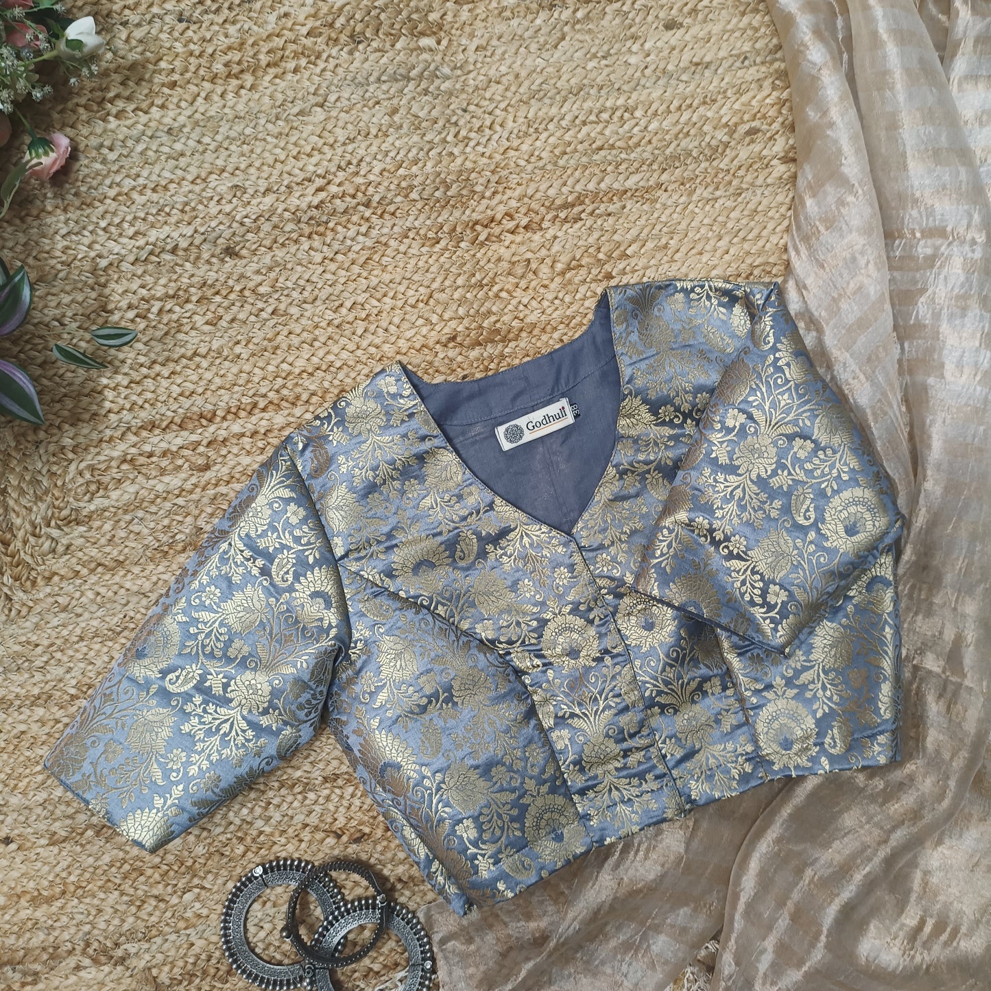 Ash Grey Banarasi Brocade Blouse