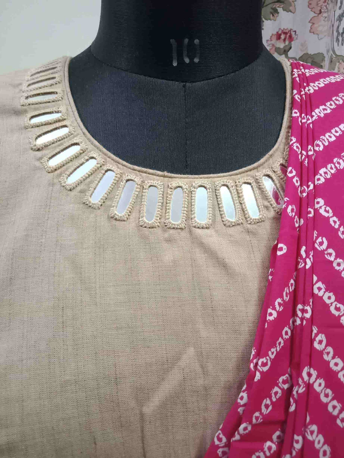 Beige Colour Khakhi Readymade Blouse with Mirror Work