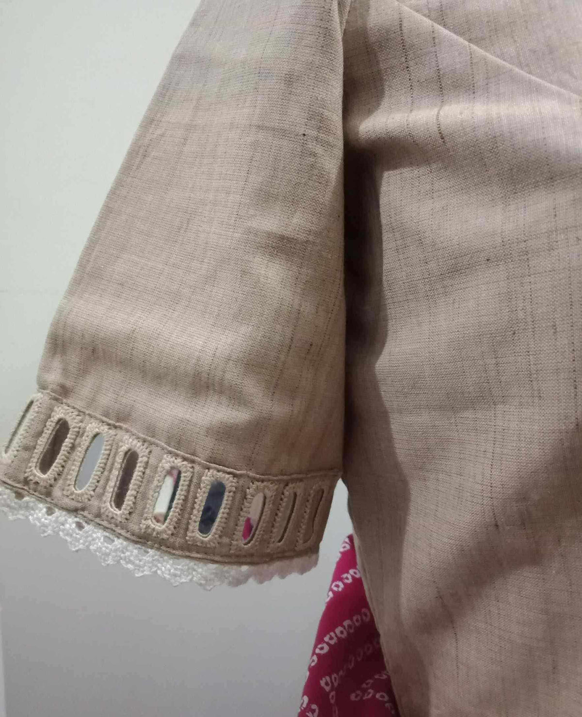 Beige Colour Khakhi Readymade Blouse with Mirror Work