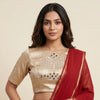 Beige Gaji Silk Mirror Work Readymade Blouse | Godhuli