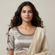 Beige Gaji Silk Readymade Blouse with Brown Mirror Work | Godhuli