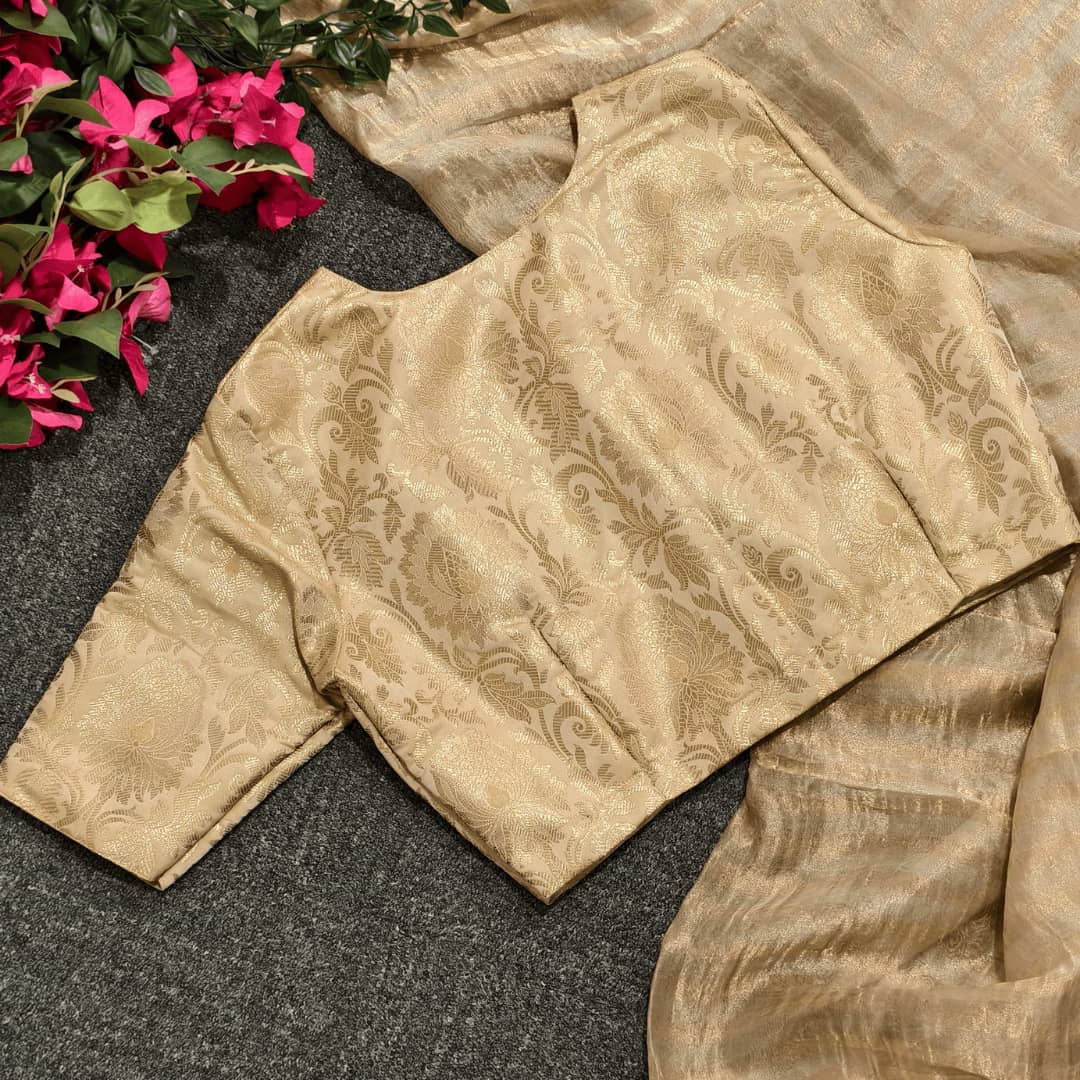 Beige Golden Big Motif Brocade Readymade Blouse