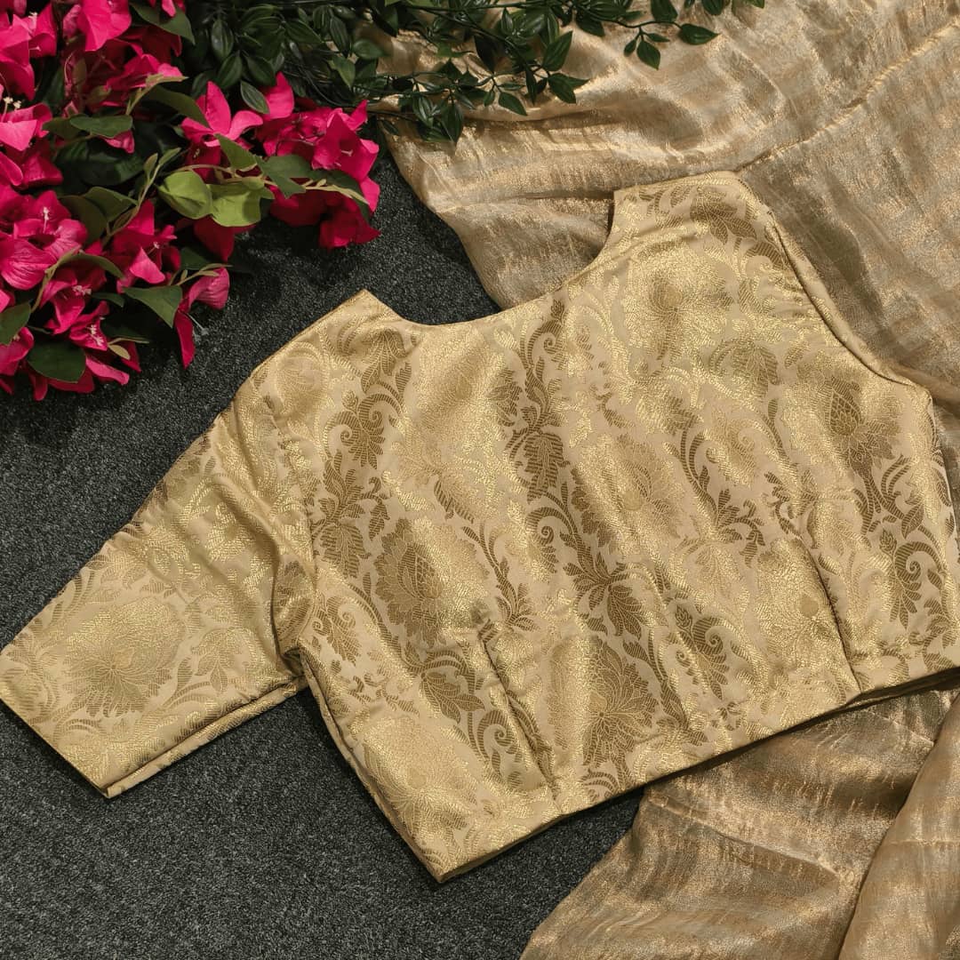 Beige Golden Big Motif Brocade Readymade Blouse