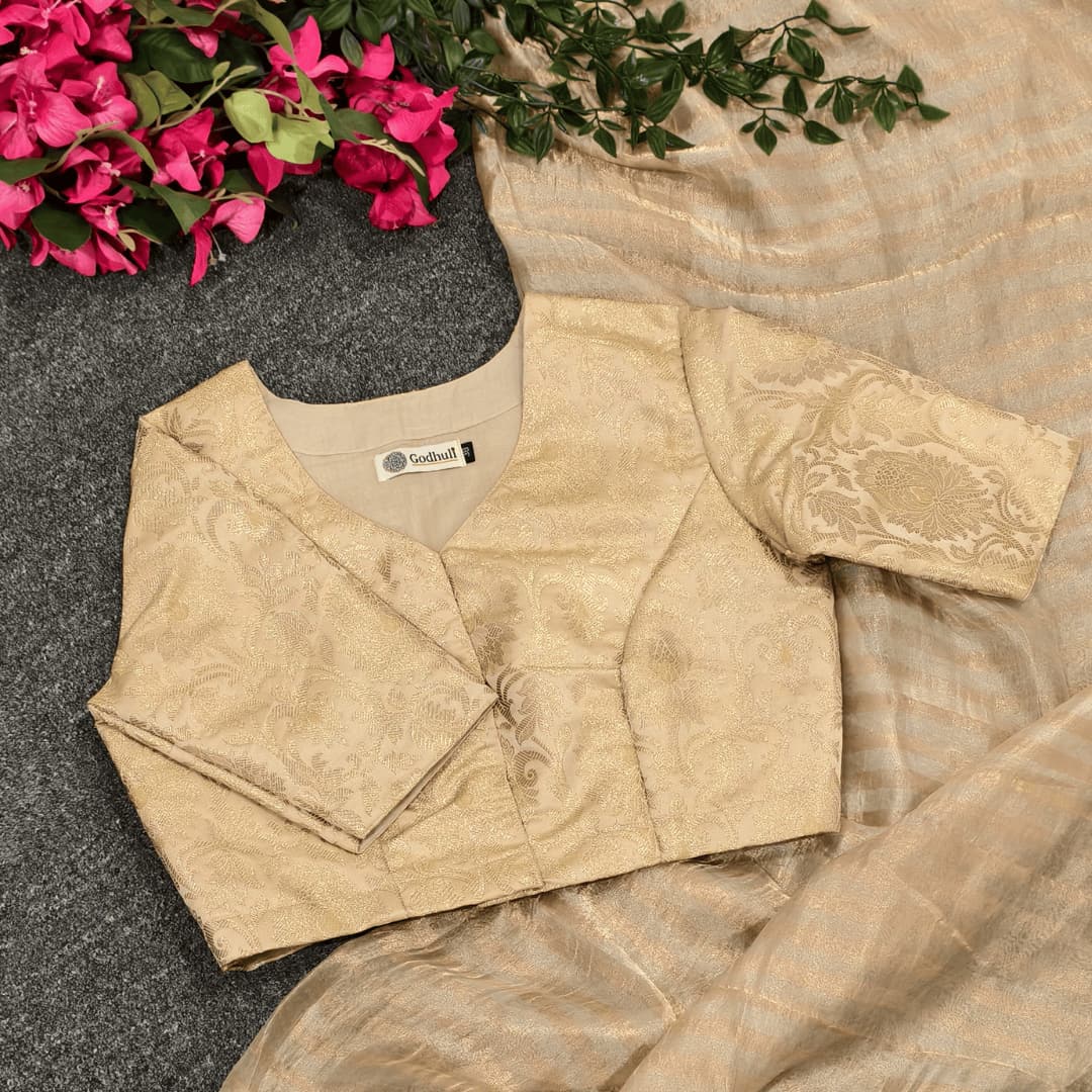 Beige Golden Big Motif Brocade Readymade Blouse