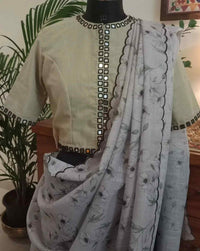 Beige Khakhi Mirror Work Readymade Blouse | Godhuli