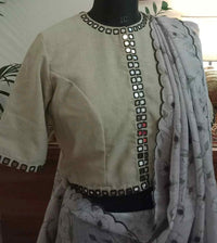 Beige Khakhi Mirror Work Readymade Blouse | Godhuli