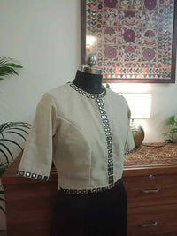 Beige Khakhi Mirror Work Readymade Blouse | Godhuli