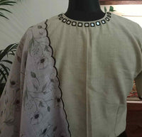 Beige Khakhi Mirror Work Readymade Blouse | Godhuli