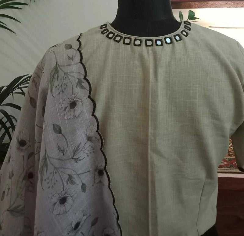 Beige Khakhi Mirror Work Readymade Blouse | Godhuli