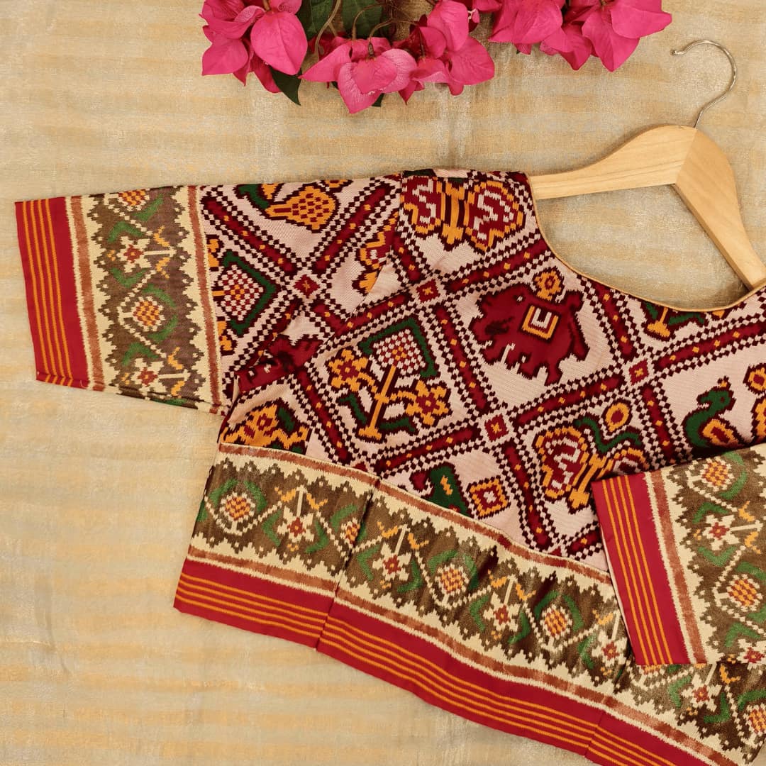 Beige Maroon Nari Kunjar Patola Design Readymade Blouse