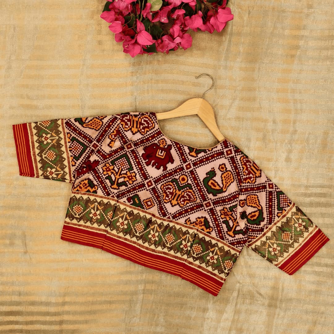 Beige Maroon Nari Kunjar Patola Design Readymade Blouse