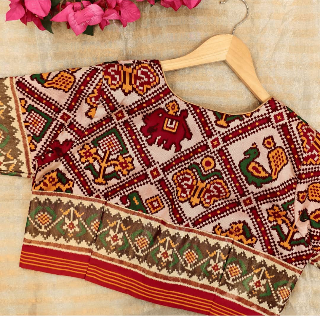 Beige Maroon Nari Kunjar Patola Design Readymade Blouse