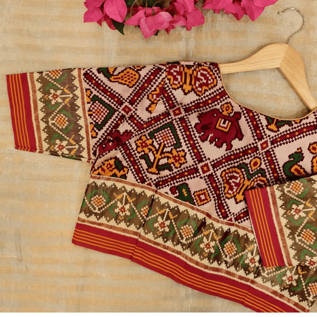 Beige Maroon Nari Kunjar Patola Design Readymade Blouse