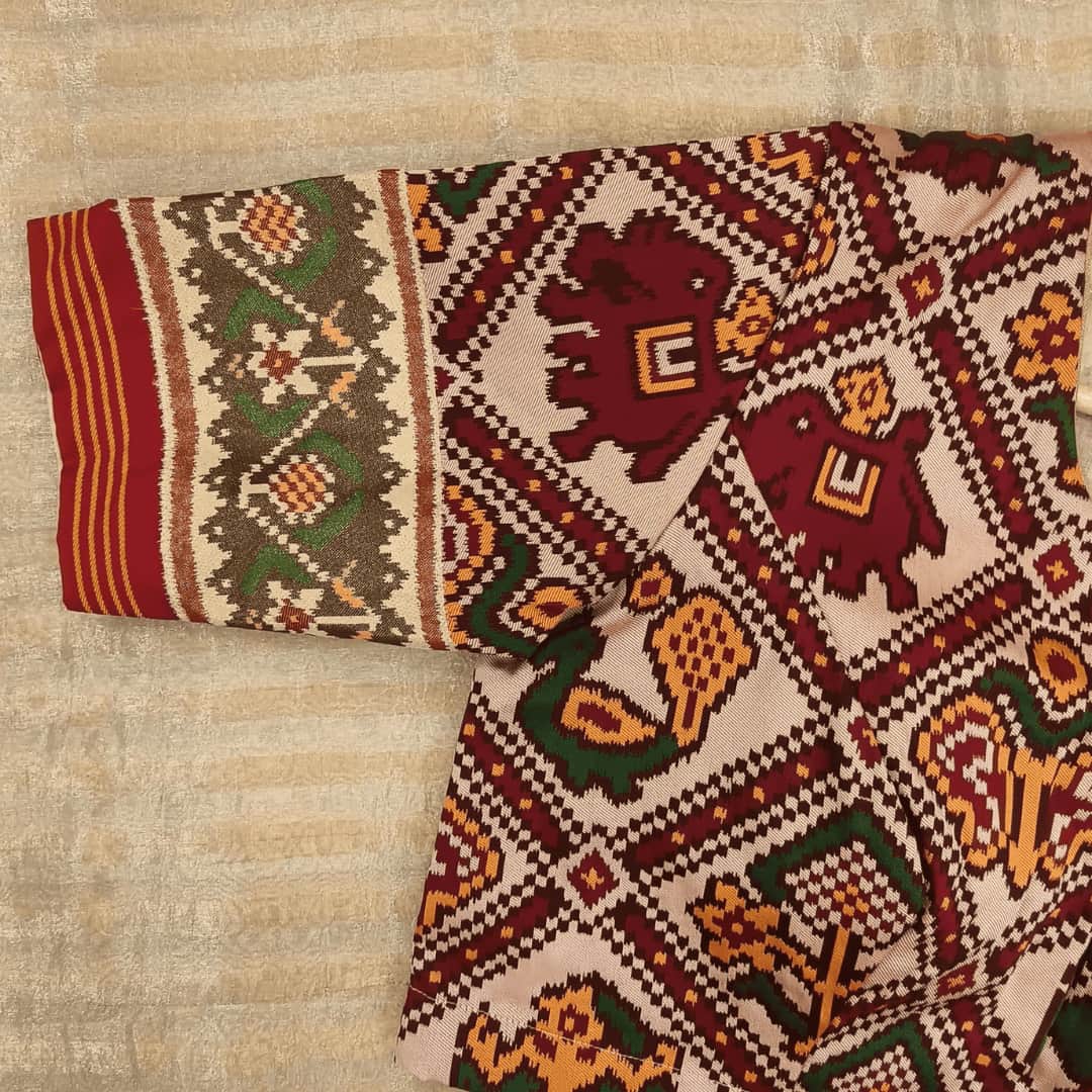 Beige Maroon Nari Kunjar Patola Design Readymade Blouse