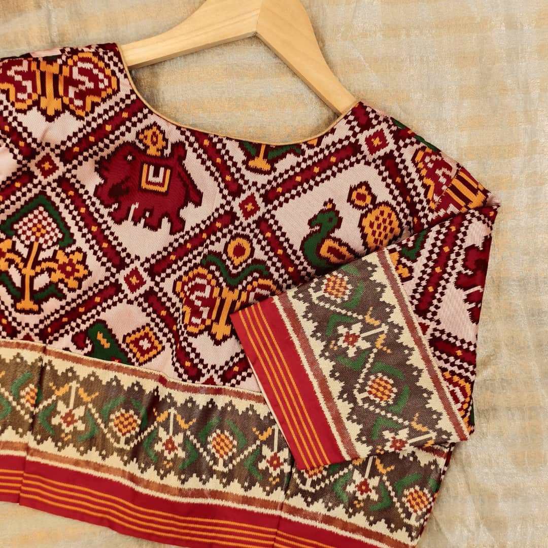 Beige Maroon Nari Kunjar Patola Design Readymade Blouse