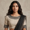 Beige Readymade Blouse with Black Handcrafted Mirrorwork | Godhuli